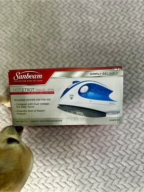 Sunbeam Blue and White Small Hot 2 Trot Travel Iron